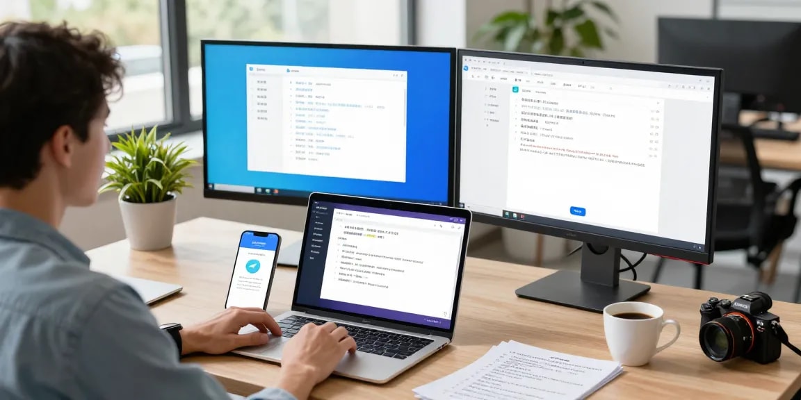 Effortlessly setting Telegram Chinese interface in a modern workspace.
