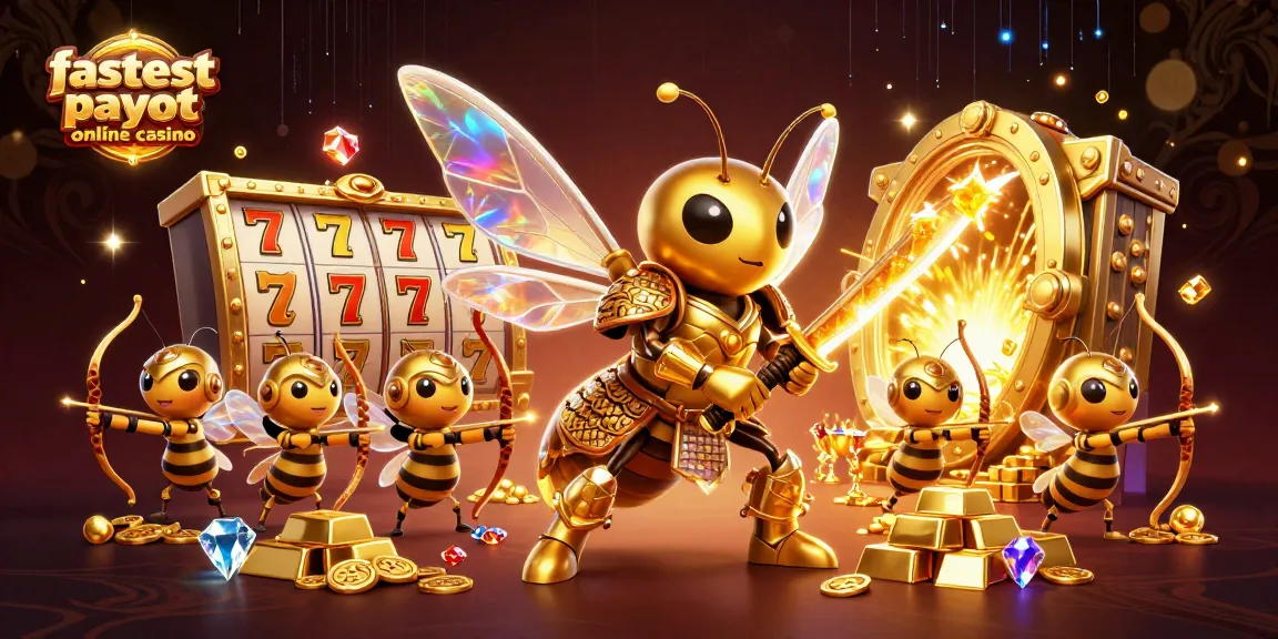 Experience the excitement of the fastest payout online casino with a vibrant 3D hornet scene amidst slot reels.